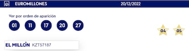 Euromillones: comprobar los resultados del sorteo de hoy, martes 20 de diciembre