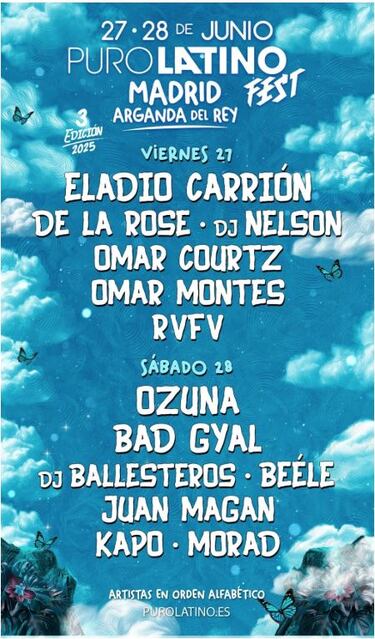El Puro Latino Fest 2025 se celebrará en las siguientes ciudades de España: Madrid 27-28 de junio, Sevilla 4-5 de julio,  Almería 11-12 de julio, Torremolinos 18-19 de julio, El Puerto de Santa María (Cádiz) 24-25-26 de julio. Cada una de estas sedes contará con un cartel de artistas destacados del género urbano y reguetón.  
