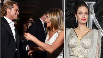 Collage de Brad Pitt y Jennifer Aniston con Angelina Jolie. Im&aacute;genes obtenidas de Getty Images.