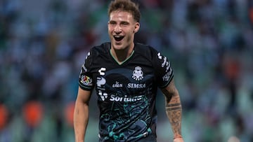 Bruno Barticciotto celebrate this goal 2-0 of Santos during the 8th round match between Santos and Atlas as part of the Liga BBVA MX, Torneo Clausura 2025 at TSM Corona Stadium, on February 23, 2025 in Torreon, Coahuila, Mexico.