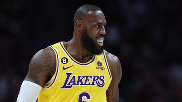 DENVER, COLORADO - MAY 16: LeBron James #6 of the Los Angeles Lakers looks on during the first quarter against the Denver Nuggets in game one of the Western Conference Finals at Ball Arena on May 16, 2023 in Denver, Colorado. NOTE TO USER: User expressly acknowledges and agrees that, by downloading and or using this photograph, User is consenting to the terms and conditions of the Getty Images License Agreement.   Matthew Stockman/Getty Images/AFP (Photo by MATTHEW STOCKMAN / GETTY IMAGES NORTH AMERICA / Getty Images via AFP)