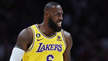 DENVER, COLORADO - MAY 16: LeBron James #6 of the Los Angeles Lakers looks on during the first quarter against the Denver Nuggets in game one of the Western Conference Finals at Ball Arena on May 16, 2023 in Denver, Colorado. NOTE TO USER: User expressly acknowledges and agrees that, by downloading and or using this photograph, User is consenting to the terms and conditions of the Getty Images License Agreement.   Matthew Stockman/Getty Images/AFP (Photo by MATTHEW STOCKMAN / GETTY IMAGES NORTH AMERICA / Getty Images via AFP)