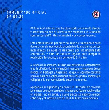 La denuncia de Cruz Azul tras revelarse datos confidenciales sobre la cláusula de Martín Anselmi con el Porto