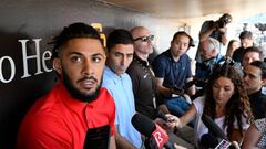 Fernando Tatis Jr. of the San Diego Padres answers a question during a news conference before a game against the Cleveland Guardians August 23, 2022 at Petco Park in San Diego, California.