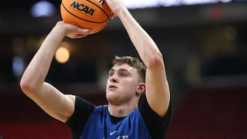 RALEIGH, NORTH CAROLINA - MARCH 20: Cooper Flagg #2 of the Duke Blue Devils attempts a shot during practice day prior to the First Round of the NCAA Men's Basketball Tournament at Lenovo Center on March 20, 2025 in Raleigh, North Carolina. Jared C. Tilton/Getty Images/AFP (Photo by Jared C. Tilton / GETTY IMAGES NORTH AMERICA / Getty Images via AFP)