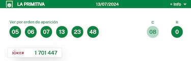 La Primitiva: comprobar los resultados del sorteo de hoy, sábado 13 de julio