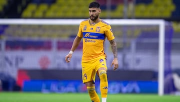 Juan Sanchez Purata of Tigres  during the 11th round match between America and Tigres UANL as part of the Torneo Clausura 2024 Liga BBVA MX at Azteca Stadium on March 09, 2024 in Mexico City, Mexico.