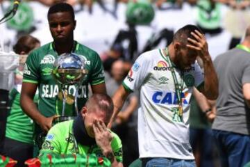 Emotivo homenaje a las víctimas del accidente aéreo de Chapecoense Most of the members of the Chapocoense football team perished in a November 28, 2016 plane crash in Colombia. / AFP PHOTO / NELSON ALMEIDA