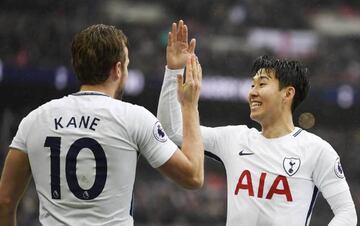 Kane celebrates with Son Heung-min