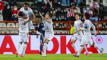 Oscar Murillo celebrates his goal 4-1 of Pachuca during the game Pachuca vs Guadalajara, corresponding to reclassification of the Torneo Clausura Guard1anes 2021 of the Liga BBVA MX, at Hidalgo Stadium, on May 09, 2021.
<br><br>
Oscar Mu