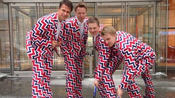El equipo olímpico noruego de curling con su indumentaria para los Juegos de Sochi 2014.