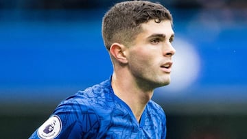 Christian Pulisic durante el partido de Chelsea FC vs Crystal Palace enStamford Bridge; Londres, Reino Unido.Noviembre 09, 2019.