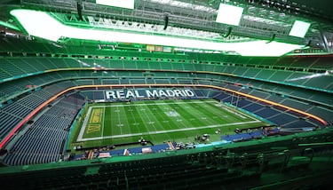 View of the Bernabéu turf adapted for American football this Friday in Madrid for the first-ever official National Football League regular-season game held in Spain, between the Miami Dolphins and the Washington Commanders.