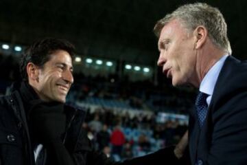 Saludo de Pablo Franco y David Moyes.
