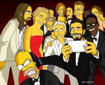 Tras el histórico 'selfie' de la gala de los Oscar de 2014, la cuenta de Twitter de los Simpson publicó su versión 'simpsonizada'.