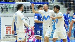 Raya, Drahovsky y Lemos celebran un gol ante el Manzanares.