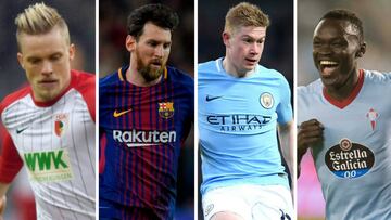 Philipp Max (Augsburgo), Messi (Barcelona), De Bruyne (Manchester City) y Pione Sisto (Celta).