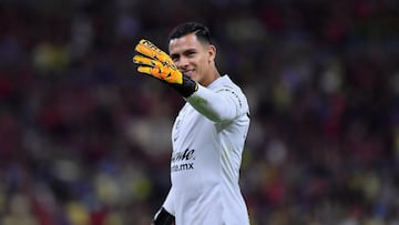 Luis Malagon of America during the 10th round match between Atlas and America as part of the Torneo Clausura 2024 Liga BBVA MX at Jalisco Stadium on March 02, 2024 in Guadalajara, Jalisco, Mexico.