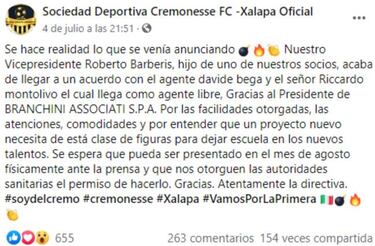 Cremonesse de Xalapa ficha a Riccardo Montolivo