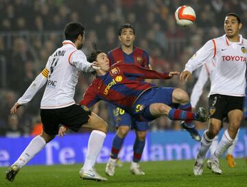 El 27 de febrero de 2008 ante el Valencia en partido de Copa del Rey.