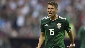 Mexico&#039;s defender Hector Moreno reacts  during the Russia 2018 World Cup Group F football match between Germany and Mexico at the Luzhniki Stadium in Moscow on June 17, 2018. / AFP PHOTO / Juan Mabromata / RESTRICTED TO EDITORIAL USE - NO MOBILE PUSH