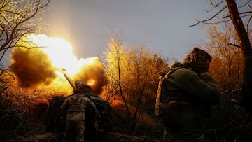 Ukrainian servicemen of the 126th Separate Territorial Defence Brigade fire a D-30 howitzer towards Russian troops at a position in a front line, amid Russia's attack on Ukraine, in Kherson region, Ukraine March 12, 2024. Radio Free Europe/Radio Liberty/Serhii Nuzhnenko via REUTERS