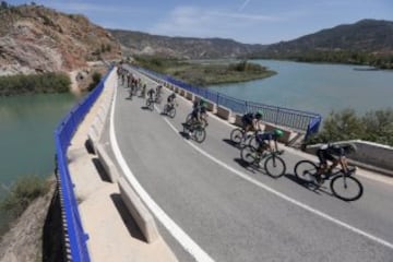 El pelotón durante la 18ª etapa de la Vuelta Ciclista a España 2016, con salida en Requena y meta en Gandía, sobre un recorrido de 200,6 kilómetros.