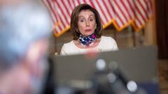 US Speaker of the House Nancy Pelosi, Democrat of California, speaks about The Heroes Act, a $3 trillion bill to aid in recovery from the coronavirus pandemic, at the US Capitol in Washington, DC, May 12, 2020. (Photo by SAUL LOEB / AFP)