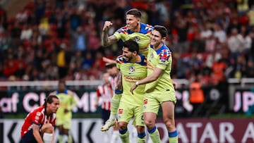 Henry Martin celebrates his goal 0-3 of America during the round of 16 first leg match between Guadalajara and Club America as part of the CONCACAF Champions Cup 2024, at Akron Stadium on March 06, 2024 in Guadalajara, Jalisco, Mexico.