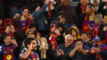 Ferran celebra su primer gol en el Camp Nou