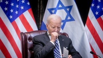 U.S. President Joe Biden pauses during a meeting with Israeli Prime Minister Benjamin Netanyahu, as they discuss the ongoing conflict between Israel and Hamas, in Tel Aviv, Israel, Wednesday, Oct. 18, 2023. Miriam Alster/Pool via REUTERS