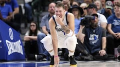 Oct 14, 2019; Dallas, TX, USA; Dallas Mavericks forward Luka Doncic (77) reacts during the second quarter against the Oklahoma City Thunder at American Airlines Center. Mandatory Credit: Kevin Jairaj-USA TODAY Sports