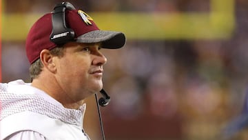 Jan 1, 2017; Landover, MD, USA; Washington Redskins head coach Jay Gruden looks on from the sidelines against the New York Giants in the fourth quarter at FedEx Field. The Giants won 19-10. Mandatory Credit: Geoff Burke-USA TODAY Sports