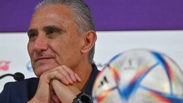 Brazil's coach Tite attends a press conference at the Qatar National Convention Center (QNCC) in Doha on November 27, 2022, on the eve of the Qatar 2022 World Cup football match between Brazil and Switzerland. (Photo by NELSON ALMEIDA / AFP) (Photo by NELSON ALMEIDA/AFP via Getty Images)