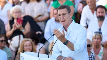 El presidente del PP y candidato a la Presidencia del Gobierno, Alberto Núñez Feijóo, participa en un mitin electoral, a 14 de julio de 2023, en Santander, Cantabria (España). Feijóo ha visitado la capital cántabra para celebrar un acto de campaña de cara a las próximas elecciones generales del 23 de julio.
14 JULIO 2023
Juanma Serrano / Europa Press
14/07/2023