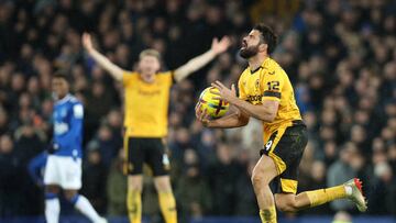 LIVERPOOL, ENGLAND - DECEMBER 26: Diego Costa of Wolverhampton Wanderers reacts during the Premier League match between Everton FC and Wolverhampton Wanderers at Goodison Park on December 26, 2022 in Liverpool, England. (Photo by Jack Thomas - WWFC/Wolverhampton Wanderers FC via Getty Images)