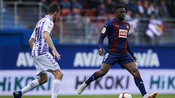 Eibar, northern Spain, Sunday, March, 17, 2019. Papakouli Diop during the Spanish La Liga soccer match between S.D Eibar and Real Valladolid C.F at Ipurua stadium.