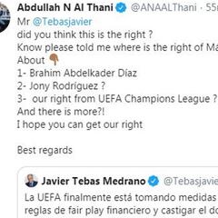 Al Thani, a Tebas: "¿Dónde están los derechos del Málaga?"