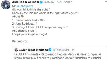 Al Thani, a Tebas: "?D¨®nde est¨¢n los derechos del M¨¢laga?"