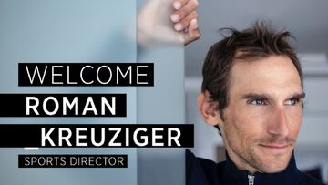 Cartel con el anuncio de Roman Kreuziger como nuevo director deportivo del Bahrain-Victorious.