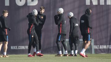 La plantilla del Barça, en la sesión de ayer.