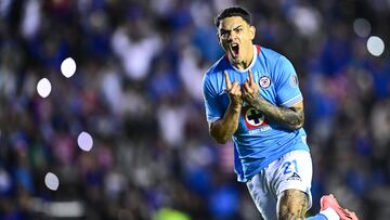 Gabriel Fernandez celebrates his goal 4-0 of Cruz Azul during the 13th round match between Cruz Azul and FC Juarez as part of the Liga BBVA MX, Torneo Apertura 2024 at Ciudad de los Deportes Stadium on October 23, 2024 in Mexico City, Mexico.