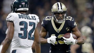 NEW ORLEANS, LOUISIANA - JANUARY 13: Michael Thomas #13 of the New Orleans Saints celebrates the play against the Philadelphia Eagles during the first quarter in the NFC Divisional Playoff Game at Mercedes Benz Superdome on January 13, 2019 in New Orleans