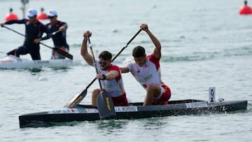 Joan Antoni Moreno y Diego Domínguez durante sus semifinales de esta mañana en el Mundial de Milán.