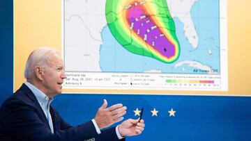 US President Joe Biden speaks during a virtual briefing by Federal Emergency Management Agency officials on preparations for Hurricane Ida, in the South Court auditorium of the White House in Washington, DC, on August 28, 2021. - Authorities in Louisiana 