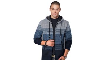 Chaqueta de punto con capucha azul para hombre