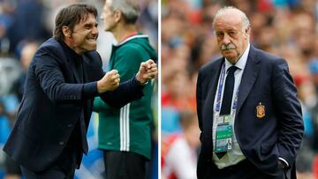 Antonio Conte y Vicente del Bosque en dos im&aacute;genes durante el Italia - Espa&ntilde;a de la Eurocopa 2016.