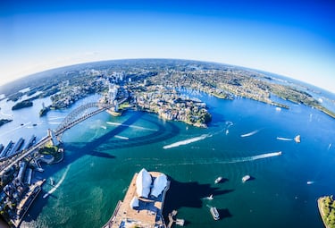 Vista aérea del paisaje urbano de Sídney, Nueva Gales del Sur, Australia.