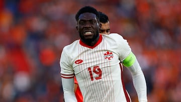 Soccer Football - International Friendly - Netherlands v Canada - Feyenoord Stadium, Rotterdam, Netherlands - June 6, 2024 Canada's Alphonso Davies reacts REUTERS/Piroschka Van De Wouw