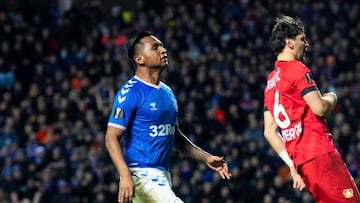 Alfredo Morelos durante el partido entre Rangers y Bayer Leverkusen.